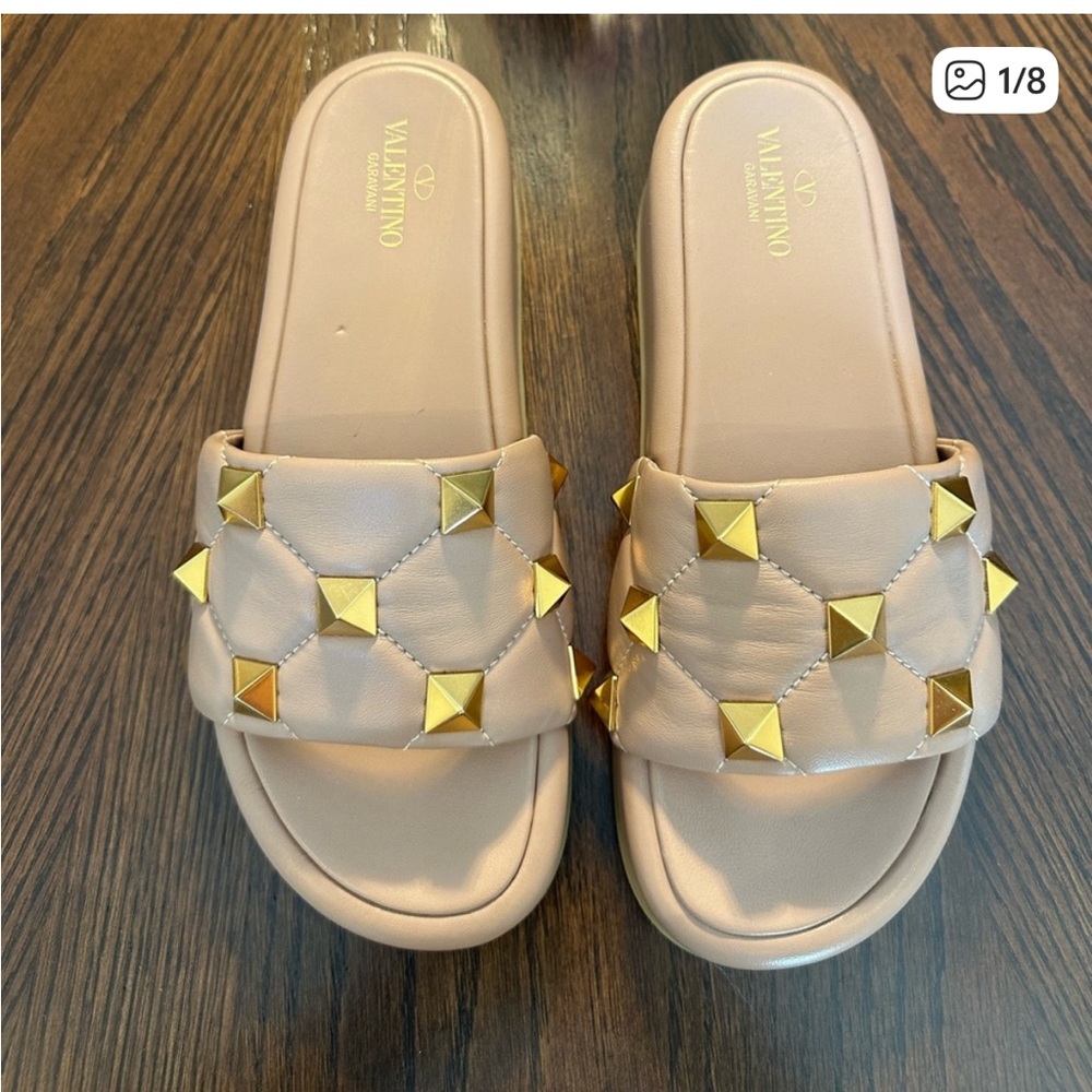 Valentino Nude Sandals with Gold Studs